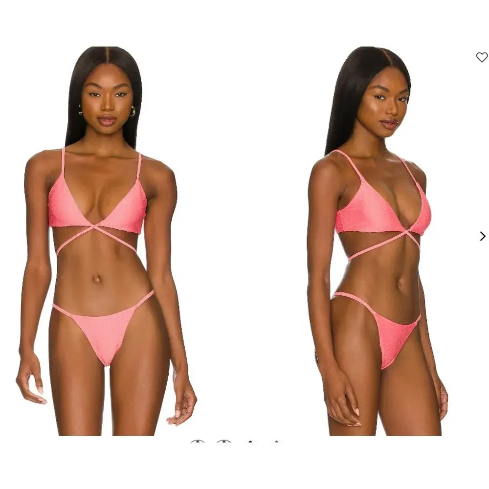 Monday Swimwear St.martin Bikini Top Bottom Set Textured in Azalea Pink size P/S